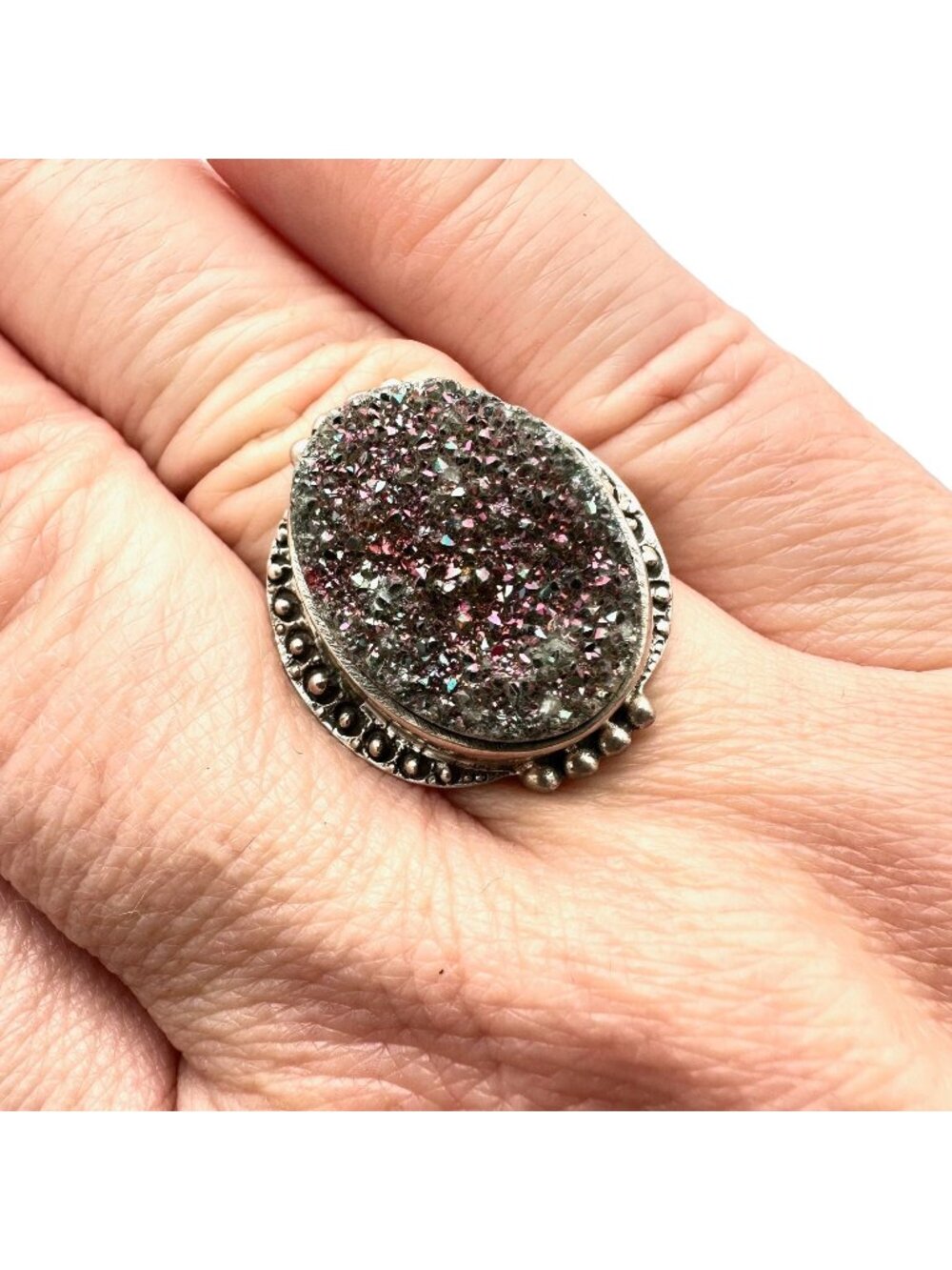 Nicky Butler Ring Pink Druzy Quartz Sterling Silver Size 9